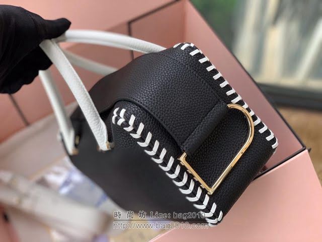 DELVAUX女包 標誌性包款 旋轉拎著提把D扣環 德爾沃女手提包 CL0028 編織黑 Delvaux信封袋  fcs1256